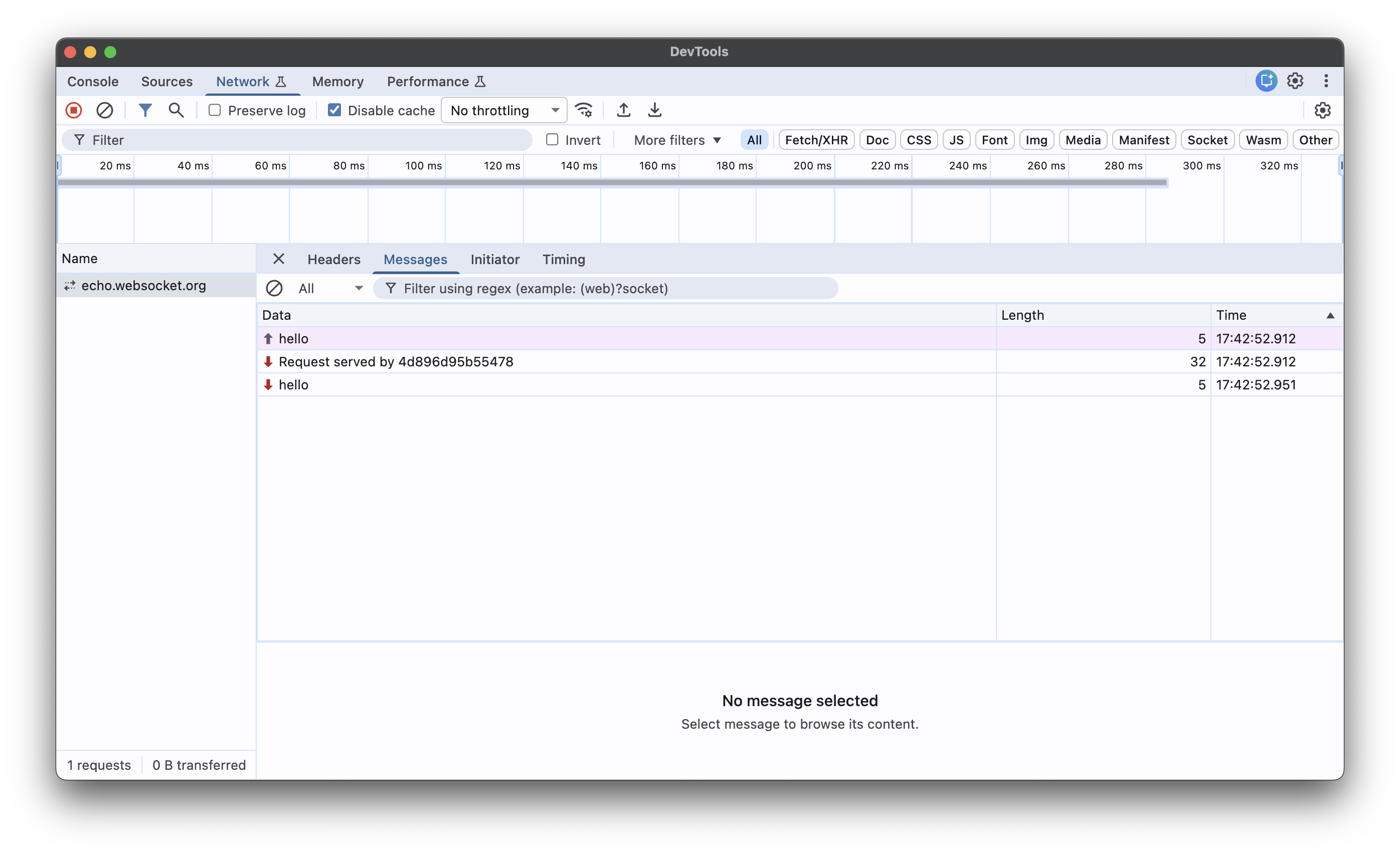 Network 选项卡中的 WebSocket 连接